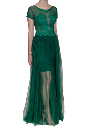 Illusion Lace Gown - Emerald