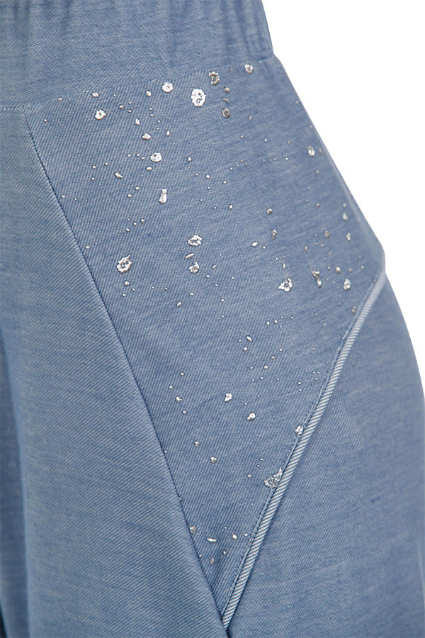 Powdered Cropped Harem Pants - Blue Denim