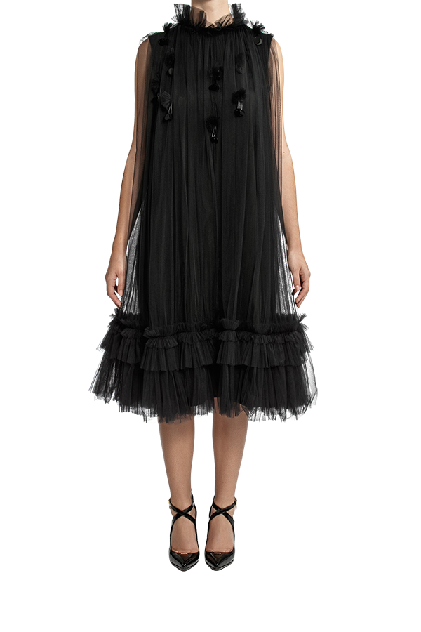Trapeze Frill Dress - Black